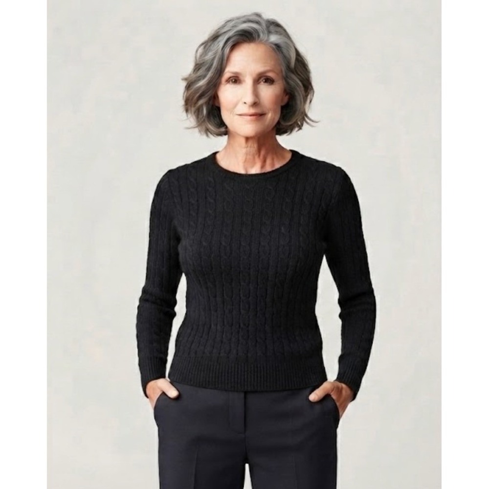 St. John Collection by Marie Gray Black Cable Knit Wool Sweater Petite P
